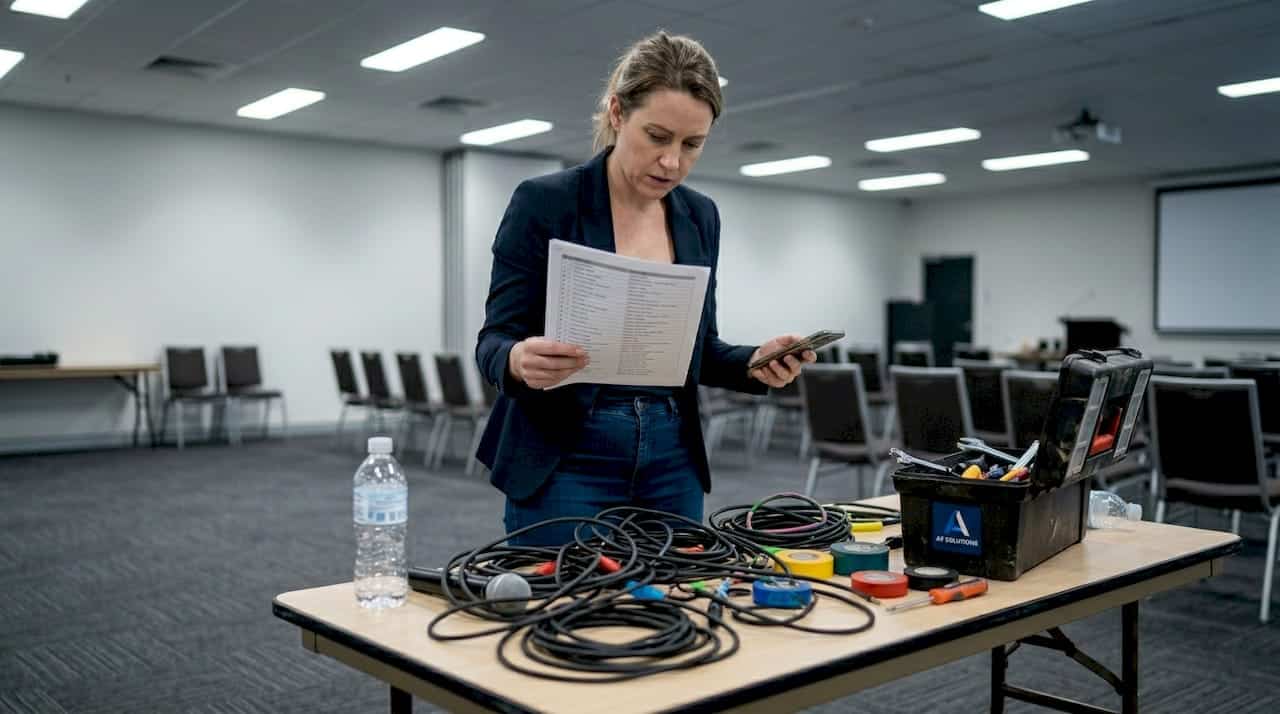 Coordinator cross-checking AV checklist at event